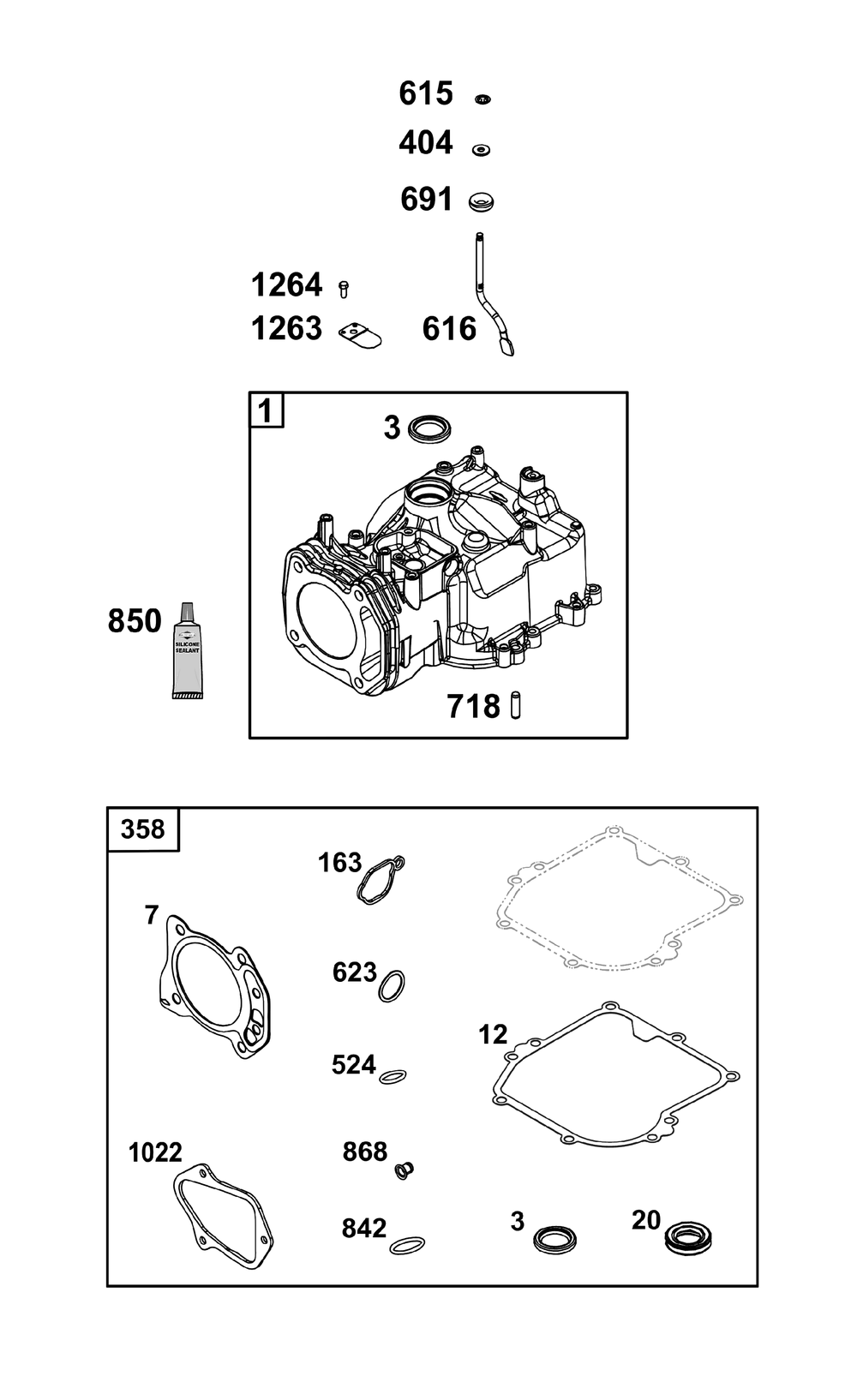 Cylinder Group Diagram and Parts List for 104M0B-0272-H5 100000 - 19Z999 Briggs and Stratton Engine